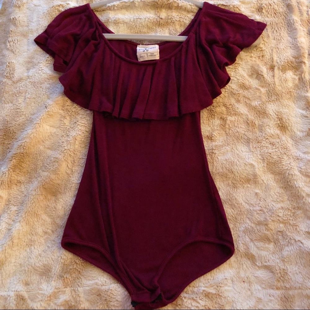 Maroon ruffled one piece